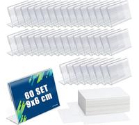 MUXHEL 60 mini supporti per cartelli in acrilico trasparente 6 x 9 cm, L-shaped, per ufficio, supermercato, hotel