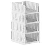 MUXHEL Set di 4 organizer per guardaroba, 43 x 32 x 18 cm, in plastica, impilabile, pieghevole, scatola per cassetti, armadio per armadio, colore bianco