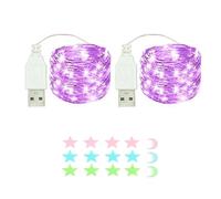 MUXIJIA 2 x luce stringa LED, 100 x LED 10M / 34Ft esterno/interno alimentatore USB impermeabile per camera da letto, cortile, matrimonio, Natale, fai da te, ecc. (Viola)
