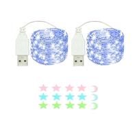 MUXIJIA 2 x luce stringa LED, 100 x LED 10M / 34Ft esterno/interno alimentatore USB impermeabile per camera da letto, cortile, matrimonio, Natale, fai da te, ecc. (Blu)