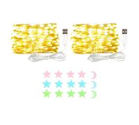 MUXIJIA 2 x luce stringa LED, 30 x LED 3M / 10Ft esterno/interno alimentatore USB impermeabile per camera da letto, cortile, matrimonio, Natale, fai da te, ecc. (Bianco caldo)
