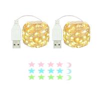 MUXIJIA 2 x luce stringa LED, 50 x LED 5M / 17Ft esterno/interno alimentatore USB impermeabile per camera da letto, cortile, matrimonio, Natale, fai da te, ecc. (Bianco caldo)