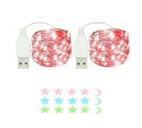 MUXIJIA 2 x luce stringa LED, 50 x LED 5M / 17Ft esterno/interno alimentatore USB impermeabile per camera da letto, cortile, matrimonio, Natale, fai da te, ecc. (Rosso)