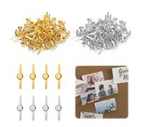 MUYAPAY 200 Pezzi Fermacampioni Piccoli, Ferma Fogli, Piccoli Fermacampioni Rotondi in Metallo, Chiodi ad Angolo a Due Gambe per Scrapbooking, Lettere Clip, Decorazioni Artigianali (Oro Argento)