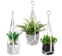 MUYAPAY 3 Pezzi Cesto Portafiori in Macramè Corda Forma Vaso, Fioriere Sospese in Macrame Cesto Portafiori in Corda Cotone Beige Decorazione Boho per Balcone Decorazioni da Giardino