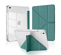 MuyDoux Custodia per iPad A16 11" 2025/ iPad 10ª Gen 10,9 Pollici 2022 con Portapenna, Supporto Verticale e Orizzontale 5 Angoli Pieghevoli, Cover Retro Trasparente Antigiallo Antiurto, Verde Notte