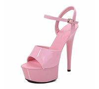 MUYEY 15 CM / 5.9IN Unisex Tacchi A Spillo Donna con Cinturino alla Caviglia Tacchi Alti Sandali con Plateau Scarpe da Festa Décolleté A Spillo Aperti,Rosa,34 EU