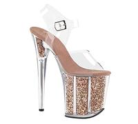 MUYEY 20Cm/7.87In Tacco A Spillo Scarpe con Tacco Alto da Donna Sandali Sexy in Cristallo Donna Open Toe Pole Dance Party Scarpe da Ballo da Sera Plus Size Pompe da Uomo,d'oro,34 EU
