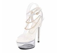 Muyey, sandali da donna con tacco alto, con plateau e punta aperta, 15 cm, con décolleté sexy da ballo, da spogliarello, taglie forti, unisex, bianco, 43