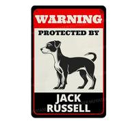 MUYIASER Beware of Dog Sign For Fence Warning Protected By Jack Russell, cartello in alluminio per esterni, cartello di avvertimento per cortile, casa, cucina, fattoria, giardino, decorazione da