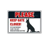 MUYIASER Cartello con scritta in lingua inglese "Please Keep Gate Closed Belgian Malinois Dog Pets On Premises" in alluminio, cartello di avvertimento per cancello, cortile, casa, cucina, decorazione