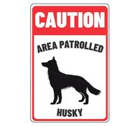 MUYIASER Cartello di attenzione area patrolled husky attenzione al cane cartello alluminio metallo latta segni segno di avvertimento per recinzione, cancello, cortile, decorazione da parete per casa