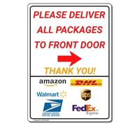 MUYIASER Cartello di consegna Please Deliver All Packages to Front Door Right Arrow Outdoor Sign Metal Tin Sign Garden Sign Yard Sign Delivery Signs for Home 30,5 x 40,6 cm