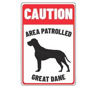 MUYIASER Segnale di attenzione Area Patrolled Great Dane Beware Of Dog Sign alluminio metallo latta segni segno di avvertimento per recinzione, cancello, cortile, decorazione da parete per casa, 20,3