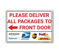 MUYIASER Segnali di consegna per la casa Please Deliver All Packages to Front Door Left Arrow Yard Sign Ingresso Istruzioni per la consegna indoor Cartello per esterni 30,5 x 40,6 cm