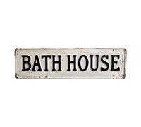 MUYIASER Targa in metallo con scritta "Bath House", stile vintage, retrò, in alluminio, per camera da letto, cucina, giardino, parete, bar, caffè, decorazione per la casa, 10 x 40 cm