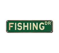 MUYIASER Targa in metallo con scritta "Fishing DR Vintage Sign Retro Sign Aluminum Tin Sign for Home Bar Kitchen Office Cafe Wall Decor 10,2 x 40,6 cm