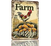 MUYIASER Targa in metallo Farm Fresh Eggs Chicken Coop Cartello in alluminio Metallo Tin Signs Segnale di avvertimento per recinzione, Cancello, Cortile, Decorazione da parete per la casa, 20 x 30 cm