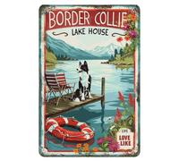MUYIASER Targhe in metallo con Border Collie Lake House, stile vintage, in alluminio, per WC, bagno, giardino, casa, bar, caffetteria, decorazione, 20,3 x 30,5 cm