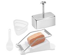 Muyilanc Set di Stampi per Onigiri, Stampo Musubi in Acciaio Inossidabile con Affettatrice e Stampo per Palline di Triangolare e Stampo per Pressa Musubi con Cucchiaio per