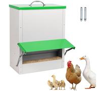 MUYIRTED Mangiatoia Per Galline 11 Kg, Distributore Automatico Di Mangime Per Polli, Tramoggia In Metallo Per Pollo, Pulcini, Anatra, Alimentatore Con Parapioggia, Può Essere Disattivato