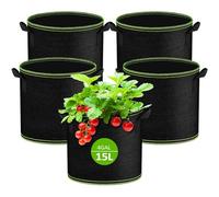 Muyohix 5 Pezzi 15 L Sacco di Coltivazione, Vaso di Stoffa, Borsa per Piante in Tessuto non Tessuto per Patate, Pomodori, Sacchetti per Piante Riutilizzabili per Balcone, Terrazza, Serra e Giardino