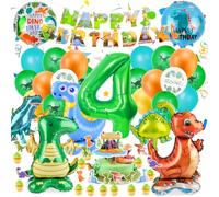 Muyohix Decorazioni Compleanno Dinosauri 4 Anni, Palloncini Dinosauri Compleanno XXL, Ragazzo Dinosauri Festa Decorazioni con happy birthday Striscione per Bambini Dino Festa Tema