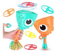 Muyohix Double Pull String Dinosaur Frisbee Giocattolo, 2 Pezzi Giocattolo Lanciatore di Dischi Volanti con 24 Dischi, Elica Giocattolo per Bambini, Giocattolo da Giardino per Bambini per 4-10 Anni