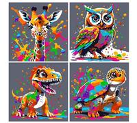 Muyohix Kit Pittura Bambini, 4 Pezzi Dipingere con i Numeri per Bambini dai 7 Anni in Su, Dipingi per Numeri con Giraffe, Gufi, Dinosauri e Tartarughe per Bambini Regalo, 26x26cm