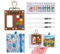 Muyohix Mini Set da Viaggio per Acquerelli, Set Tascabile per Acquerelli, Viaggio Portatile per Tavolozza, Mini tavolozza di Legno, Pennelli per Acquerellis e Album da Disegno per Acquerellii