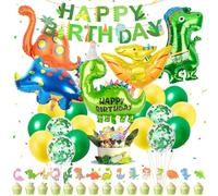 Muyohix Set di Dinosauri per Compleanno, 38 Pezzi Festa della Giungla con Striscione, Palloncini, Decorazione per Torta, Addobbi per Bambini
