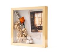 Muzilife Cornice portafoto 3D da riempire con vero vetro oro, 28 x 28 x 2,5 cm, in MDF profondo, cornice per oggetti per foto, bouquet di nozze, opere d'arte fai da te, Shadow Box come regalo per
