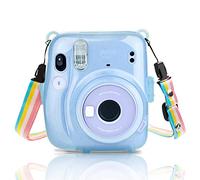 MUZIRI KINOKO Fuji Instax Mini 11 Custodia Trasparente Protettiva Rigida per Fotocamera Istantanea Fujifilm, Antigraffio Con Tracolla, Blu Brillante