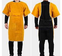 MUZIT Grembiule da lavoro, grembiule saldatore in pelle, saldatura in di vacchetta, fiamma, collo alto, tasche for utensili, taglie officina, 33-47 pollici, multicolore(Yellow,115 cm)