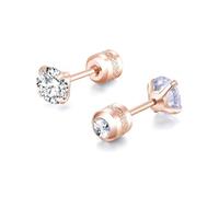 muzoira Orecchino a perno in acciaio a doppia estremità con zircone, 4 punte cilindriche in acciaio inox, 4 mm