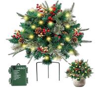 Muzrunq Alberi di Natale Pre -Illuminati con luci Piccoli Alberi di Natale Artificiale con Coni Berri Rosse Tripod Past per l'arredamento della casa del Giardino del Portico delle Vacanze