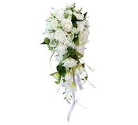 Muzrunq Bouquet per bouquet per nozze bouquet a cascata bouquet rosa artificiale per la sposa che tiene decorazioni per centrotavola di nozze bianca e verde 9.1x21,7 pollici
