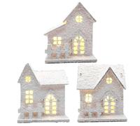 Muzrunq Case del Villaggio di Natale 3 Pezzi/Set con Luce a LED Set di villaggi di Natale in Legno Delicato Arredamento Bianco con Neve per Interni Decorazioni per Feste paesaggistiche