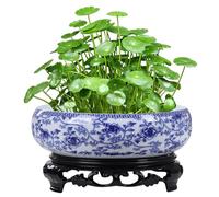 Muzrunq Ciotola per Fiori, fioriera in Ceramica con Motivo Floreale Cinese da 6-7 Pollici e Base in plastica, Vaso Rustico per Piante di Loto, ninfea e Piante grasse.