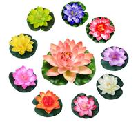 Muzrunq Fiore di Loto Artificiale, 10 Pezzi 4 Fiore di Eva Loto Galleggiante Vitale con Foglia Inferiore per Giardino, Piscina, Acquario, Arredamento dello Stagno, Colori Casuali