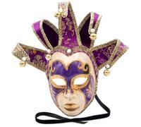 Muzrunq Maschera del Mardi Gras, Maschera da giullare a pieno facciale, Maschere veneziane in con corna regolabili, Viola