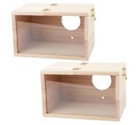 Muzrunq Nido per parrocchetti, 2 Pezzi di Nido in Legno per calopsitte con Porta Rotonda, trespolo Esterno e Coperchio apribile, Robusto Naturale per Uccelli in Gabbia