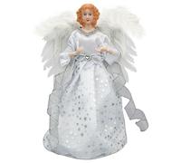 Muzrunq Puntale per Albero di Natale con Angelo e luci Puntale per Albero di Natale Bianco da 12, 6 Pollici con Ala piumata, Alimentato a Batteria, per Decorazioni per la casa delle Vacanze Home