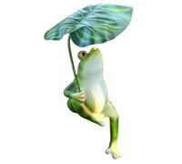 Muzrunq Statuina di Rana, Statua di Rana Seduta con Foglia di Loto in Resina, Decorazione da Giardino Resistente alle intemperie per Interni ed Esterni