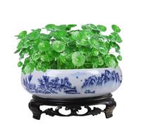 Muzrunq Vaso di Loto, Vaso di Loto in Ceramica Blu e Bianca con Base, Decorativo Rotondo, Contenitore idroponico per Giardino, Balcone, Ufficio