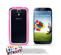 Muzzano - Bumper "Le Bumper Colors" per Samsung I9500 / Galaxy S4, protezione anti-urto elegante e duratura, pennino e panno pulente inclusi Rosa Rosa e bianco + 3 pellicole protettive schermo BUMPER COLORS
