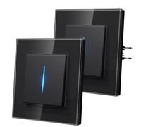 MVAVA Interruttore della luce da incasso con strisce luminose blu, moderno interruttore in vetro, montaggio semplice, 86 mm x 86 mm, interruttore da parete, 1 posto, 2 vie, 2 pezzi, nero