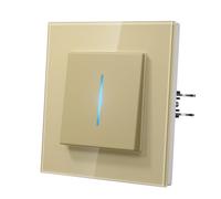 MVAVA Interruttore della luce da incasso, interruttore della luce con strisce luminose blu, interruttori in vetro moderni, montaggio semplice 86mm*86mm interruttore a parete, 1 via 1 verso oro