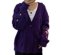 Mvdlinnds Speak Now Cardigan da donna con scollo a V, stampa a stelle, con bottoni, Viola (M)