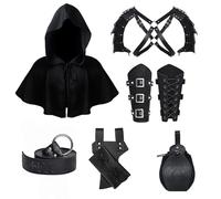MVFEUIJ Accessori per cavaliere medievale, Halloween, medievale, monaco, monaco, cintura, bracciale, retrò, accessori per cosplay, maghi, Halloween, Nero , Durchschnittsgröße
